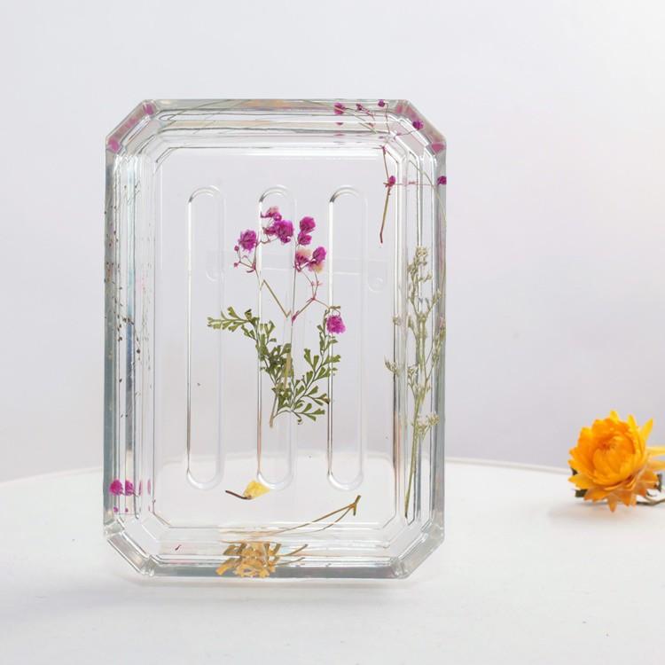 Khay đựng xà bông xà phòng handmade hình chữ nhật hoạ tiết hoa khô resin epoxy trong suốt 2poxy