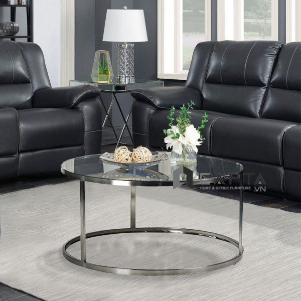 Bàn sofa bàn trà mặt kính cường lực 80 chân inox cao cấp TS0925-08G Nội thất Capta