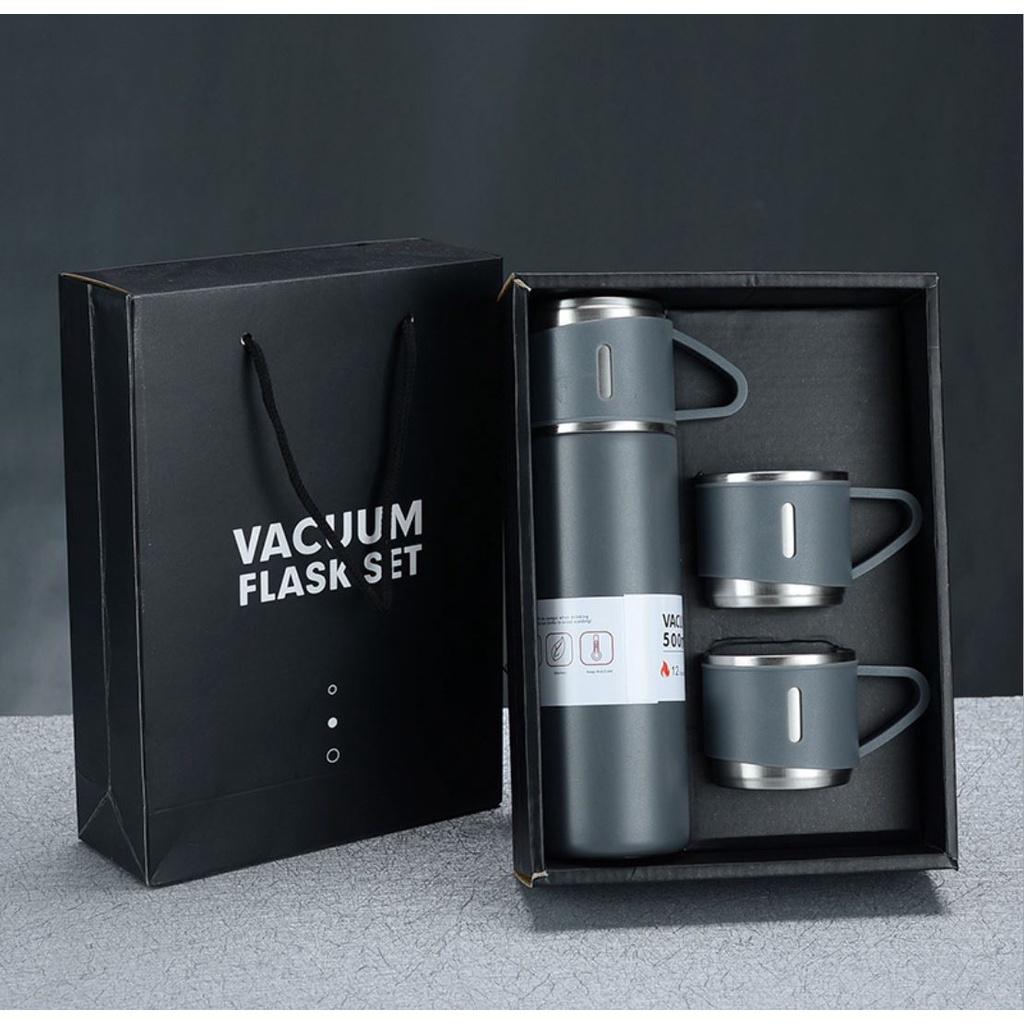 BỘ BÌNH GIỮ NHIỆT KÈM 2 LY CÁCH NHIỆT VACUUM FLASK 500ml INOX CAO CẤP