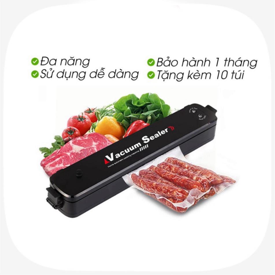 Máy hút chân không hàn miệng túi thực phẩm Vacuum Sealer giúp bảo quản thực phẩm cho gia đình tặng kèm 10 túi hút