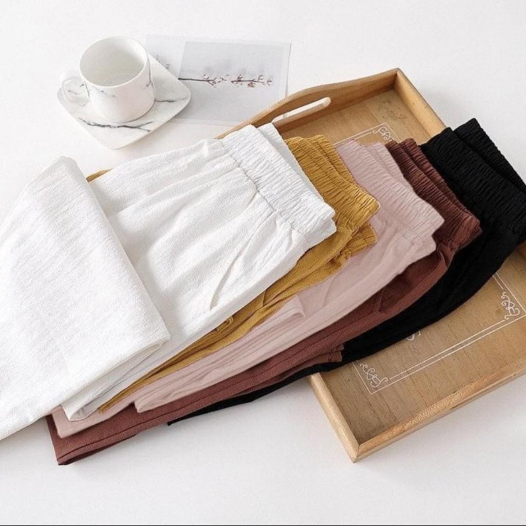 Quần đũi nữ trà my store chất liệu vải đũi quần dài cạp cao co giãn nhẹ có 2 màu đen trắng cho chị em từ 42kg đế 65kg