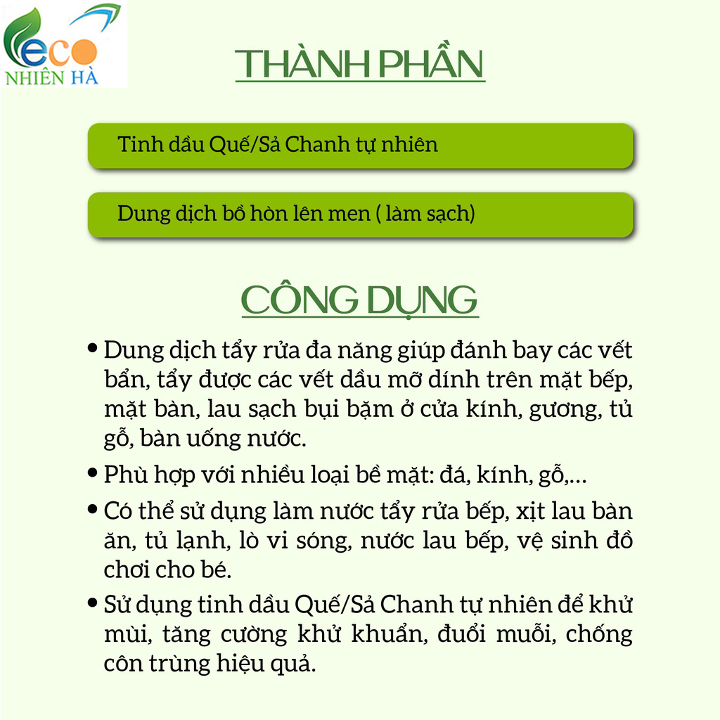 Nước lau kính ECOCARE 500ml tinh dầu thiên nhiên, lau bàn ăn, lau bếp, đuổi muỗi, khử mùi