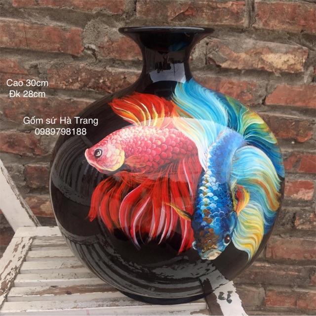 Bình hút Tài lộc sơn mài vẽ 3D hoạ tiết cá
