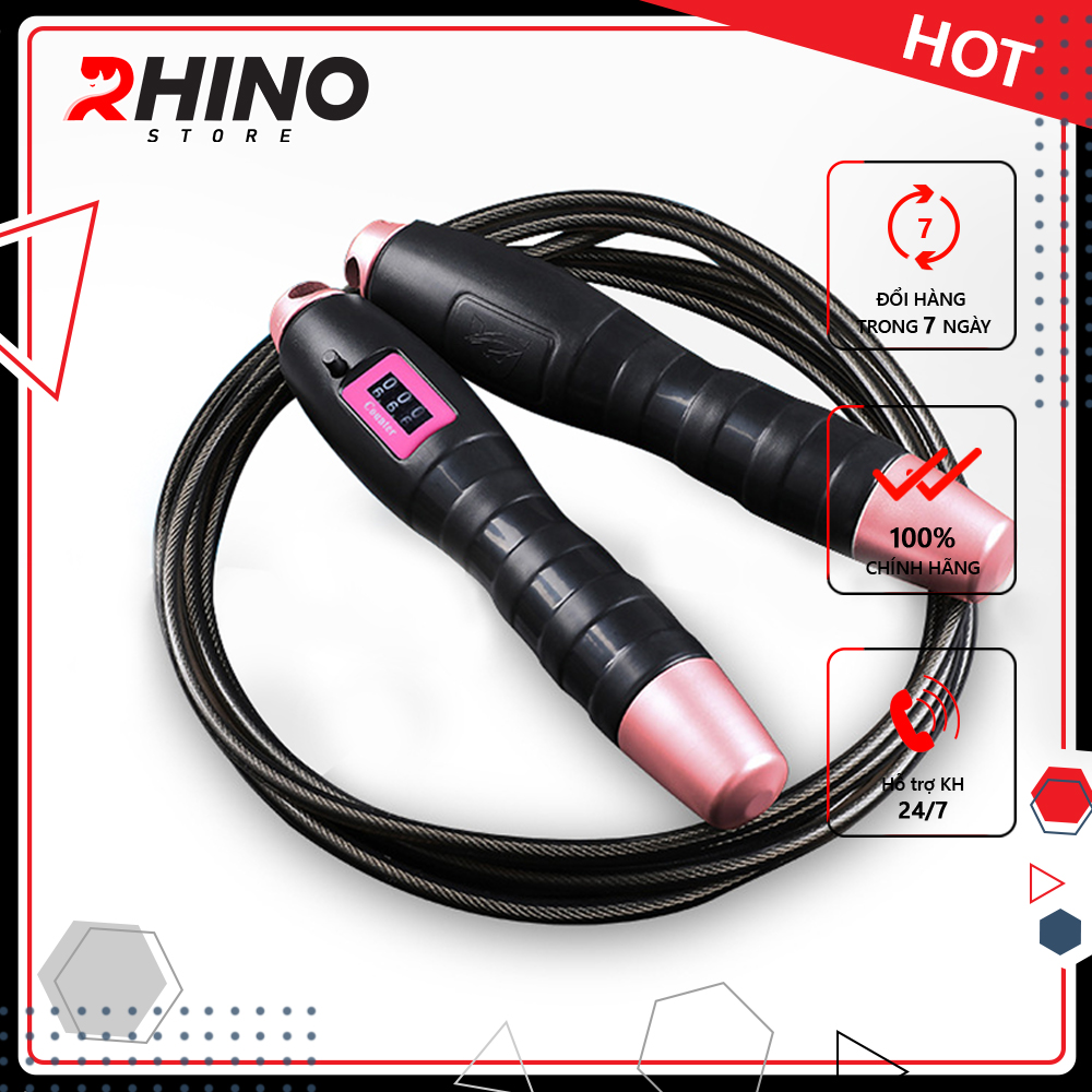 Dây nhảy thể thao lõi thép tự động đếm số cơ học Rhino J201, không dùng pin, độ dài dây tùy chỉnh - Dùng cho Muay | Boxing | Kickboxing - Hàng chính hãng