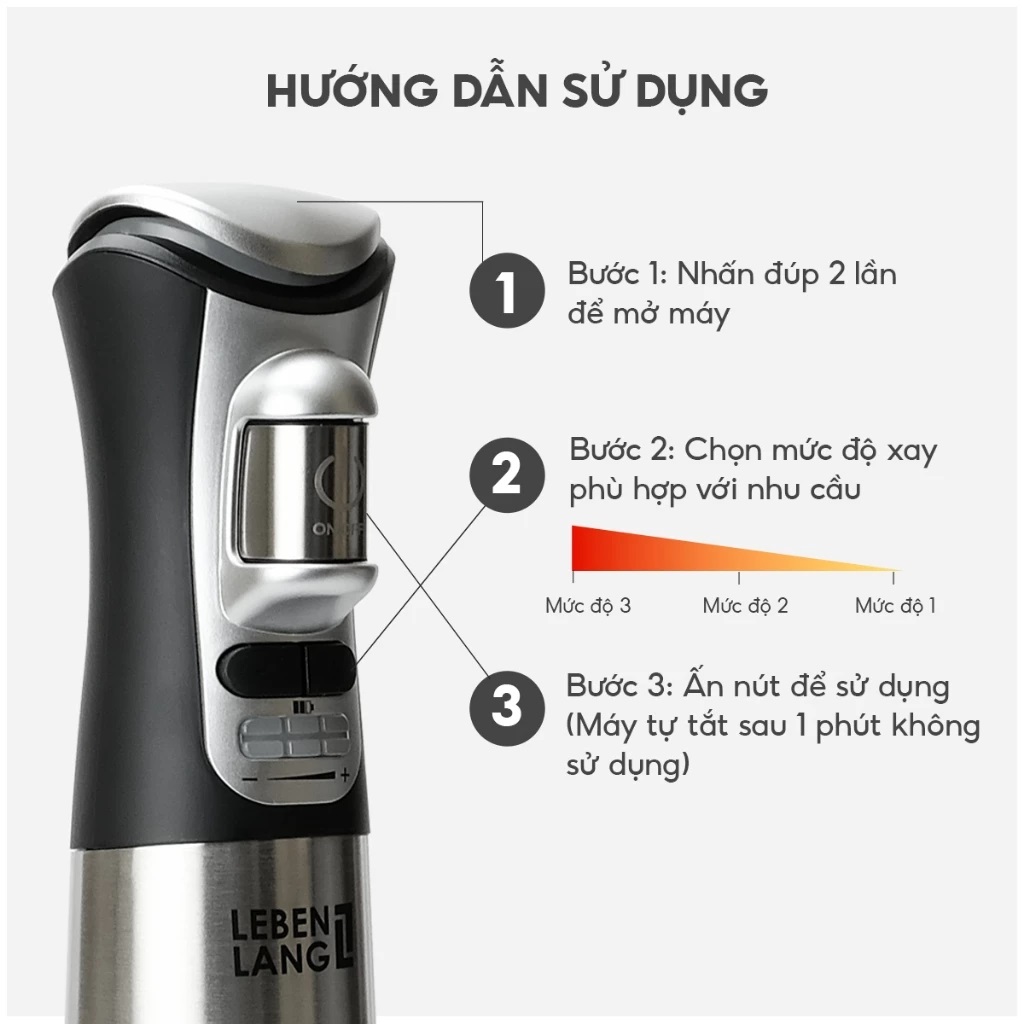 Máy xay sinh tố cầm tay đa năng Sothing Lebenlang LBL103, 3 mức độ, lưỡi dao 2 cánh, bảo hành 2 năm- Hàng chính hãng
