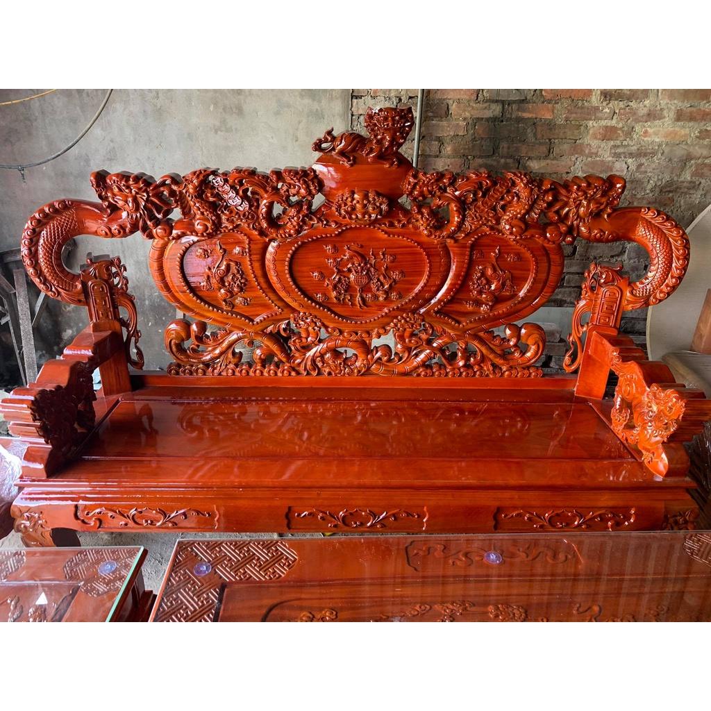Bàn ghế nghê rồng gỗ xà cừ tay 12