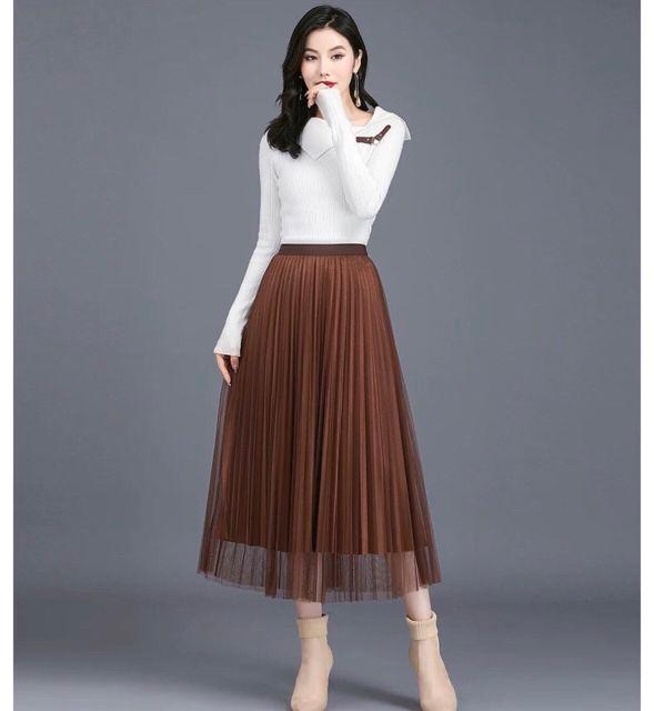 HÀNG NEW_ CHÂN VÁY XẾP LI ĐẸP_CHÂN VÁY XẾP LI DÁNG DÀI MẶC ĐƯỢC 2 MẶT