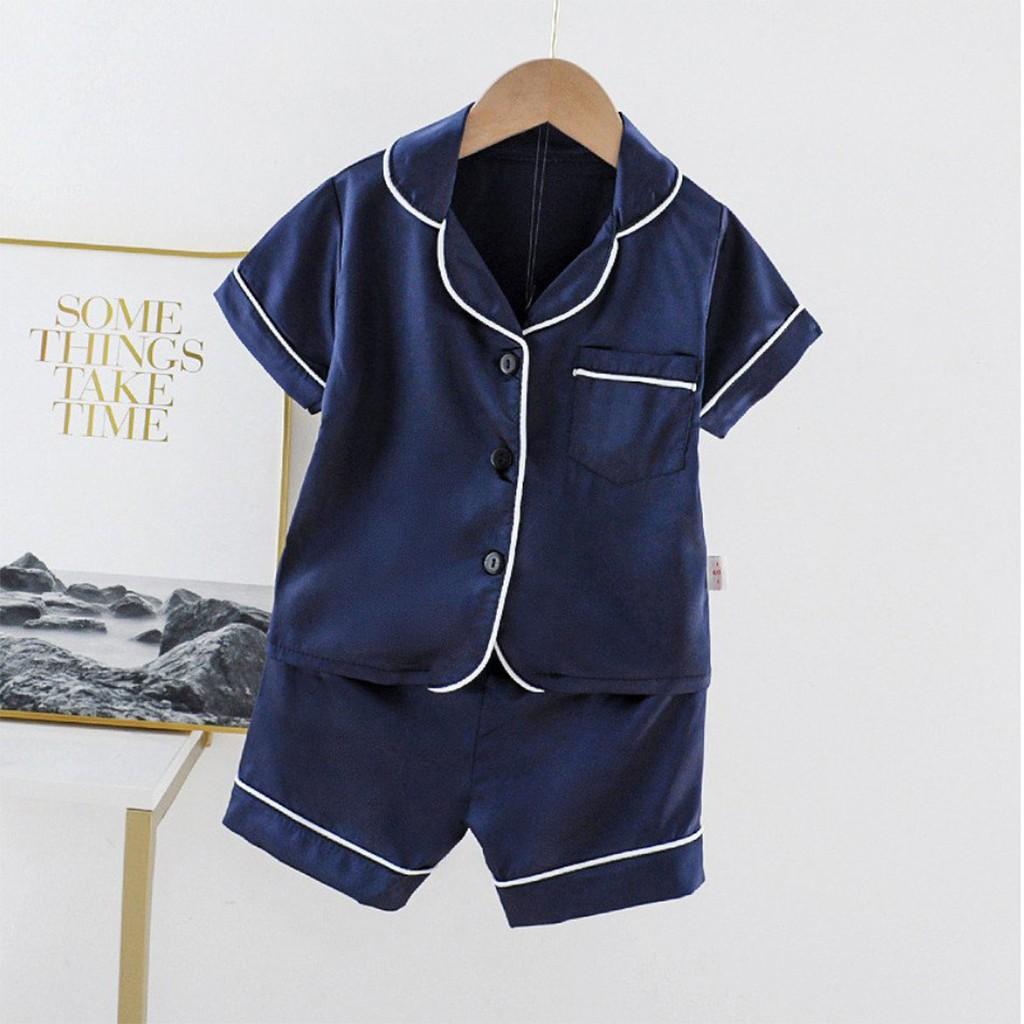 Bộ Pijama Cộc Tay Lụa Trơn Cho Bé Trai, Bé Gái, Bộ Ngủ Mặc Nhà Đùi Chất Lụa Satin Cao Cấp Cực Xinh Từ 8-28kg - SUMO KIDS