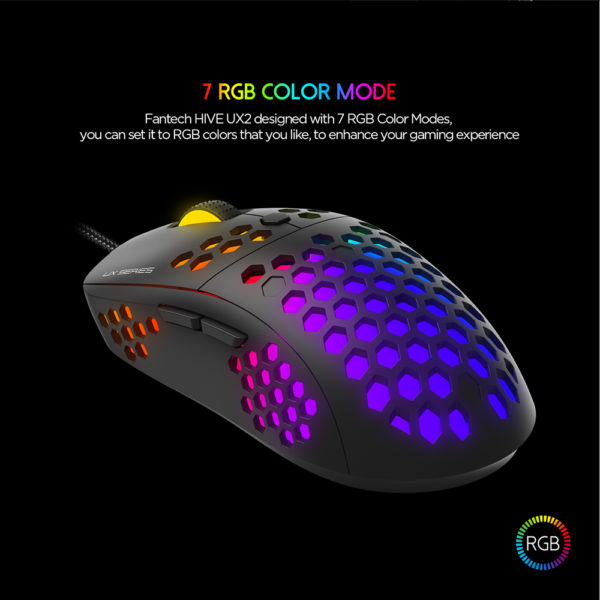 Chuột Gaming có dây Fantech UX2 HIVE 12000DPI LED RGB 16,8 triệu màu 6 phím Macro, switch Omron - Hàng chính hãng