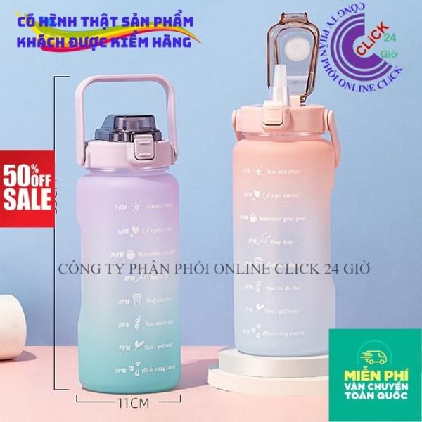 Bình Nước Thể Thao 2L Có Sticker Chia Vạch Báo Giờ Nhắc Uống Nước Có Ống Hút Chất Liệu Nhựa Đạt Chuẩn - Hàng Cao Cấp
