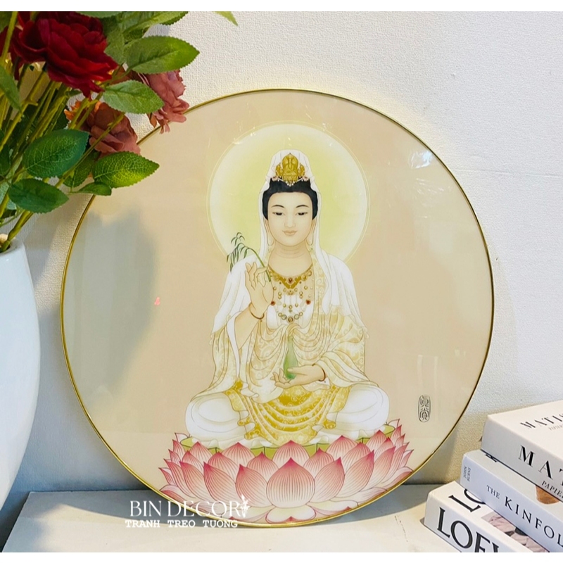 (ẢNH CHỤP)Tranh đèn led tráng gương phật Quan Âm bồ tát trang trí phòng thờ kèm đinh treo
