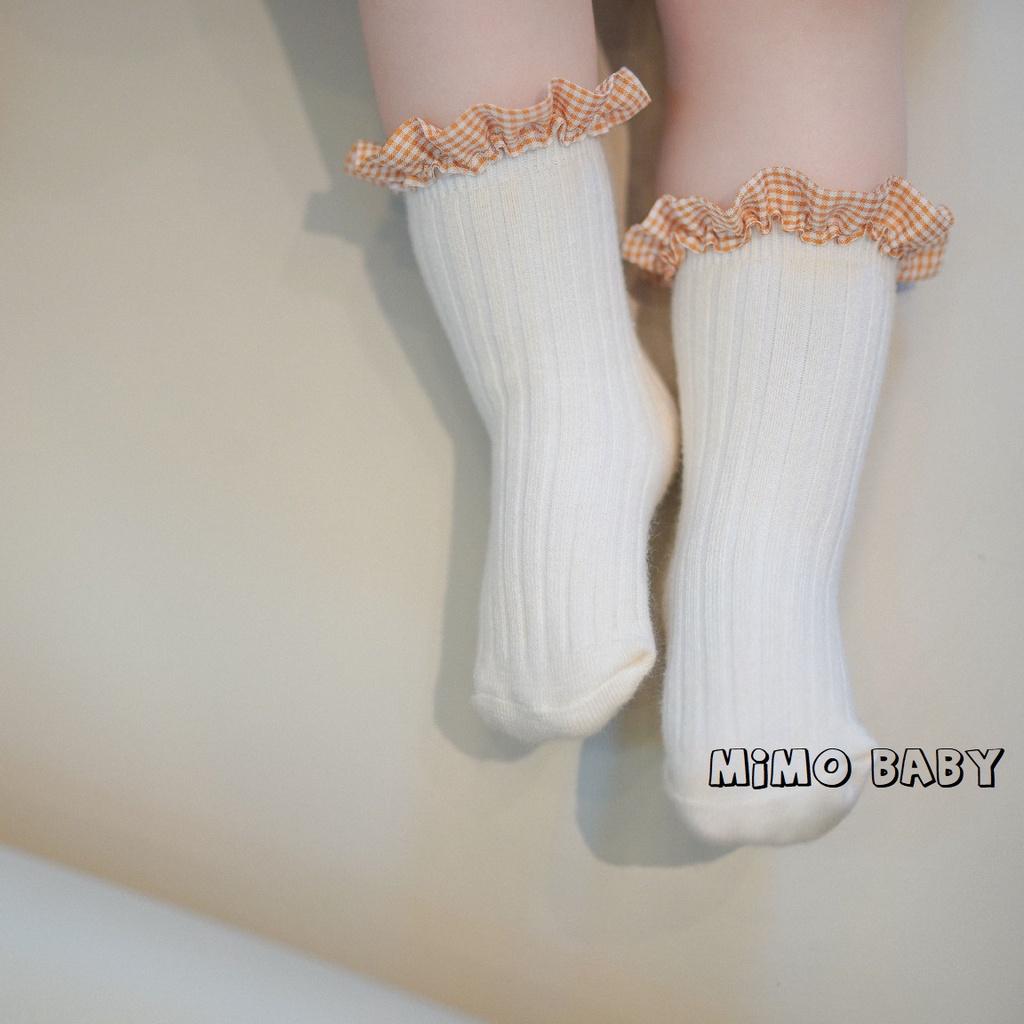 Tất gân trơn cao cổ viền bèo phong cách hàn quốc cho bé gái Mimo Baby T02