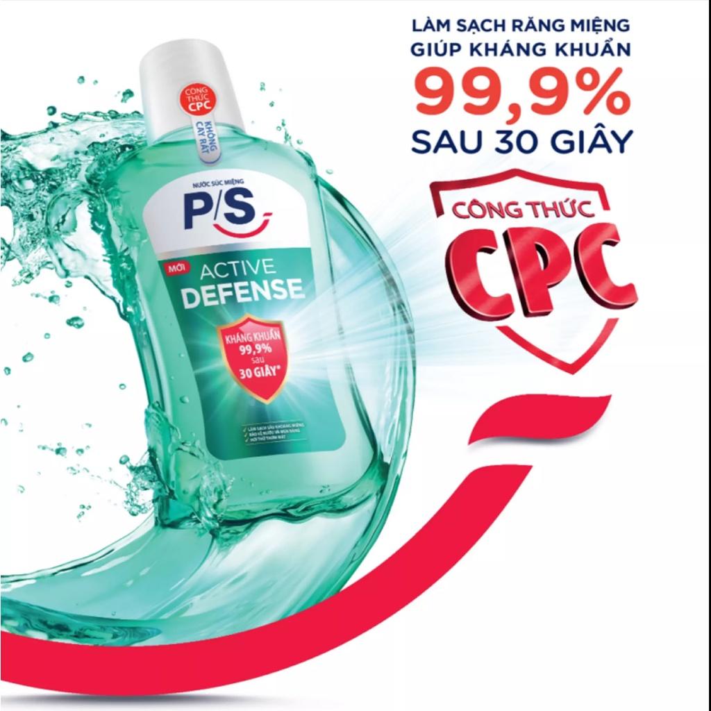 Nước Súc Miệng P/S Active Defense Chuyên Gia Kháng Khuẩn 99,9% 500ml