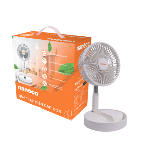 Quạt Sạc Điện Gấp Gọn Nanoco NFF1617W Màu trắng - Hàng chính hãng