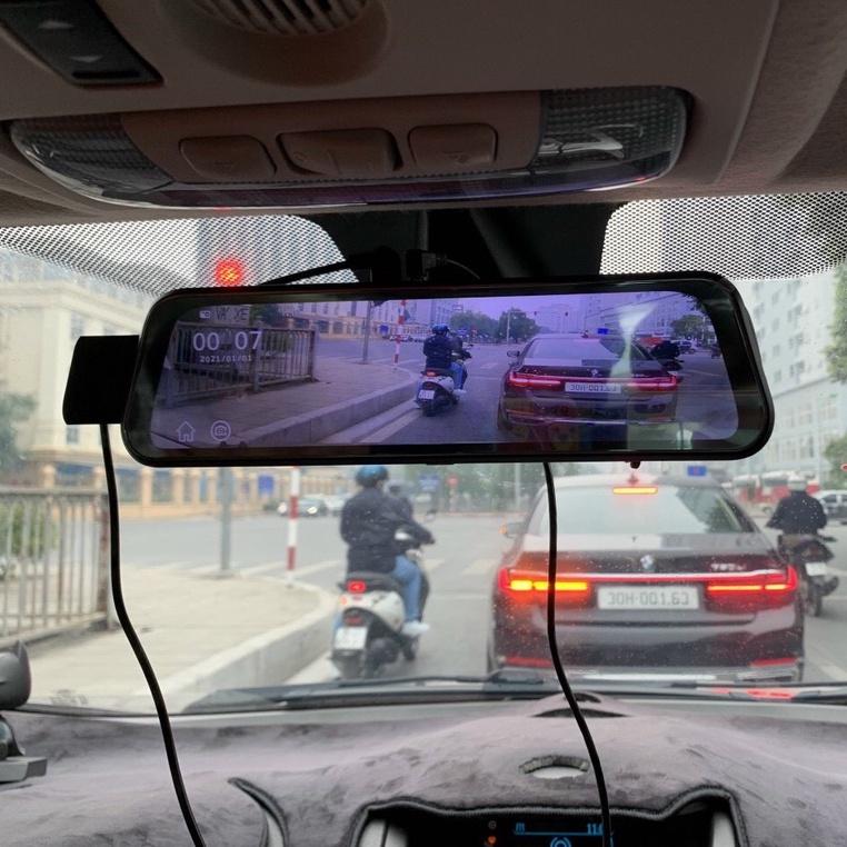 Camera hành trình ô tô X10 Full HD 1080p có kết nối điện thoại, gương chiếu hậu trước và sau, quay đêm sắc nét