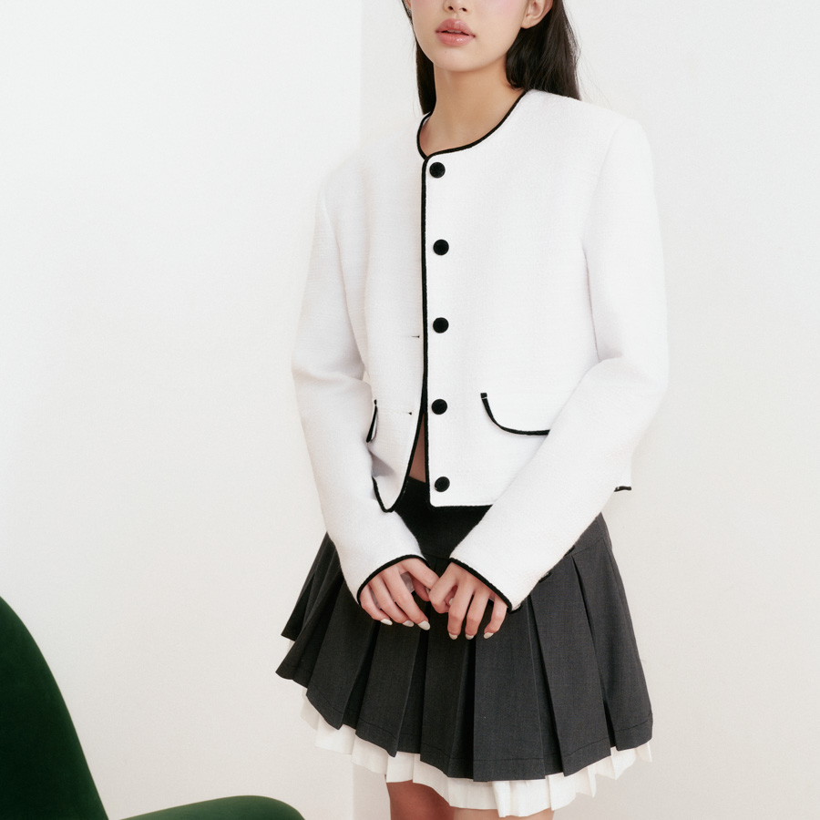 DOTTIE - Áo khoác vải tweed phối viền - Trắng - T0845