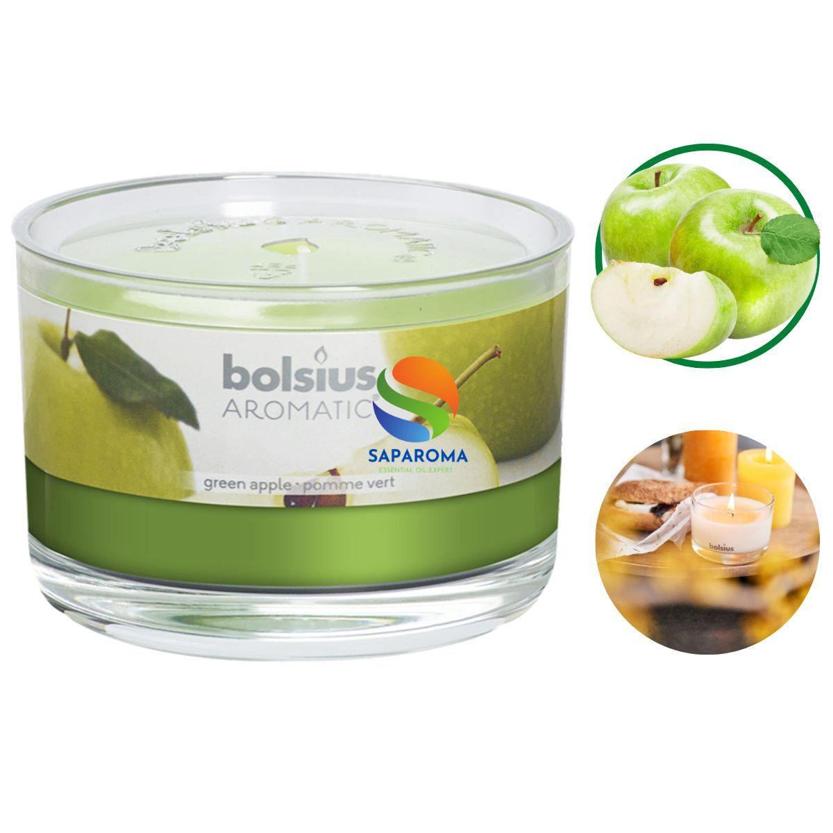 Ly nến thơm tinh dầu Bolsius Green Apple 155g QT024882 - hương táo xanh, nến trang trí, thơm phòng, thư giãn, Hỗ trợ khử mùi