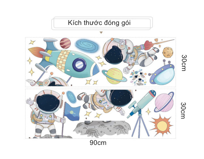 Decal trang trí tường - Những người bạn phi hành gia vui đùa