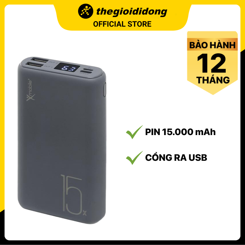 Pin sạc dự phòng Polymer 15.000 mAh Type C X-mobile PJ JP200 - Hàng chính hãng