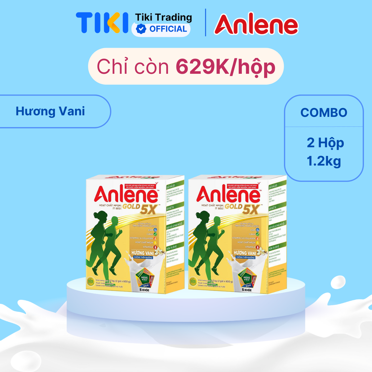 Combo 2 Sữa Bột Anlene Gold 5X Hương Vanilla (Hộp Giấy 1,2kg)
