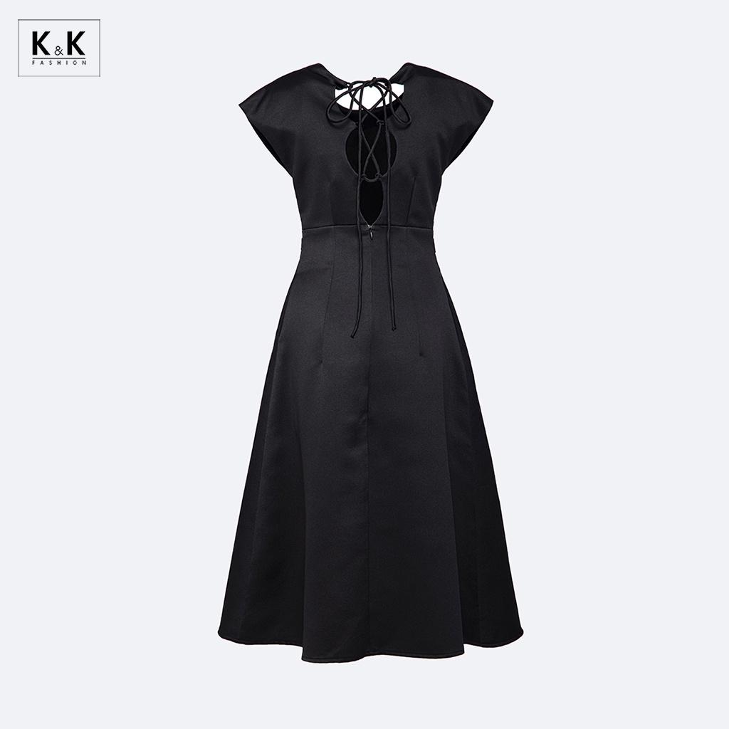 Đầm Đen Dáng Xòe Tay Hến K&amp;K Fashion KK119-02 Chất Liệu Tafta 2 Da