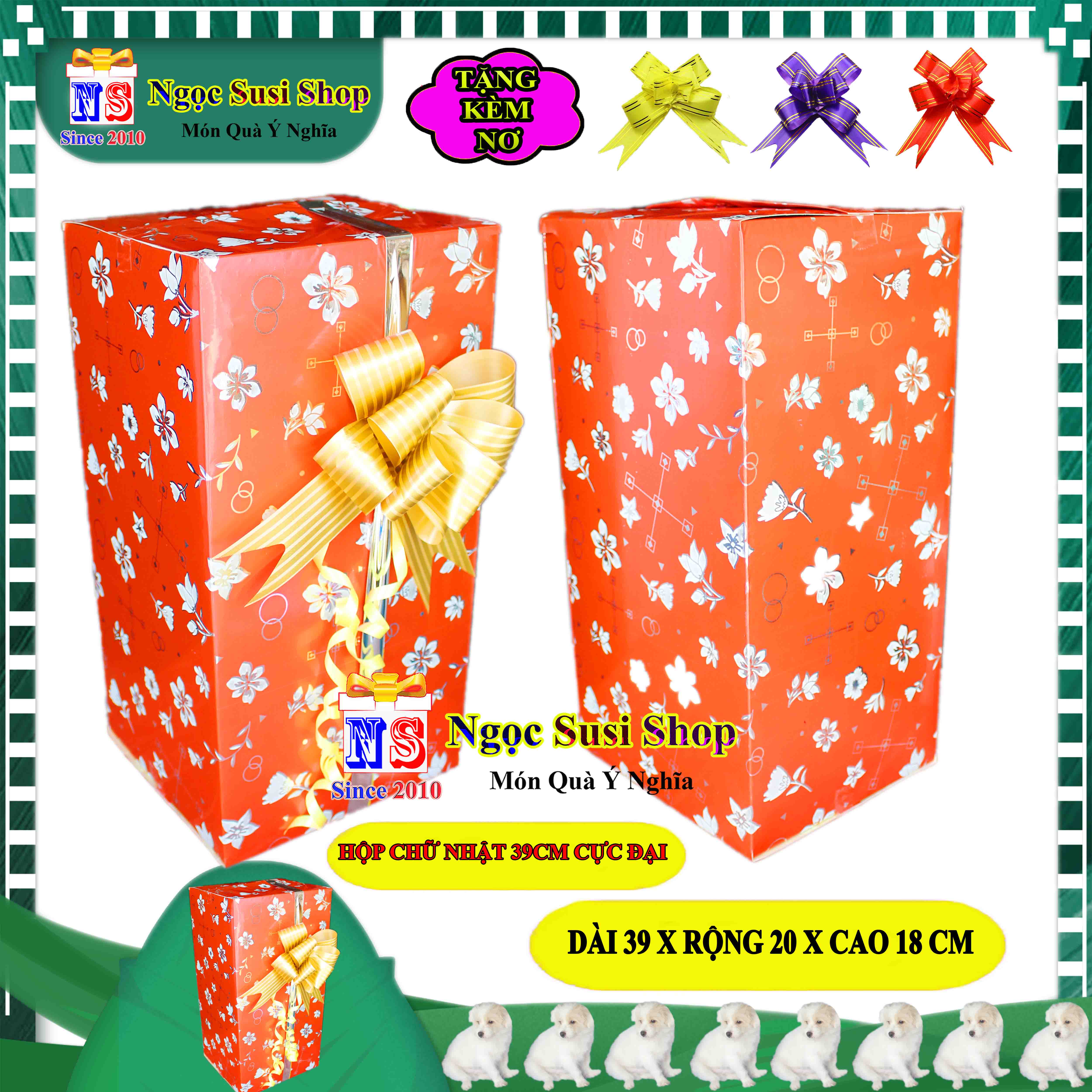 HỘP QUÀ CHỮ NHẬT SIZE CỰC ĐẠI 39CM NGẪU NHIÊN MÀU + TẶNG KÈM NƠ 5CM - HỘP QUÀ TẶNG GIẤY KIẾNG