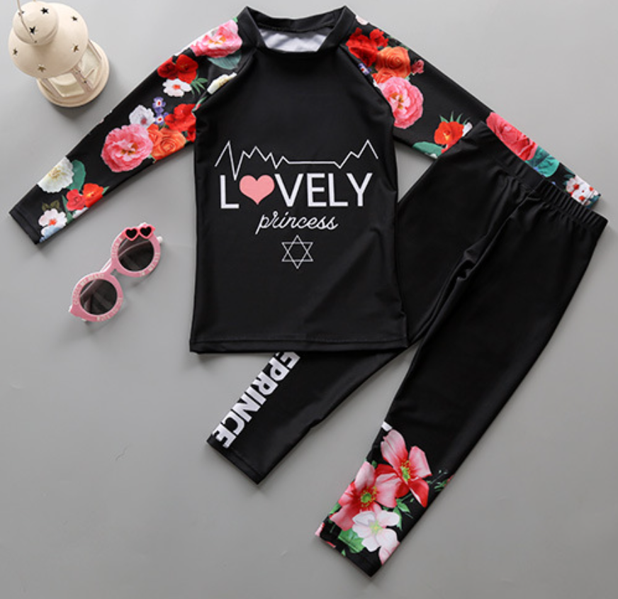 Đồ Bơi Bé Gái Tay Dài Quần Dài Họa Tiết Lovely Và Hoa Xinh BB038 MayHomes Long Sleeves And Long Pants Kid's Swimwear With UPF 50 Sun Protection