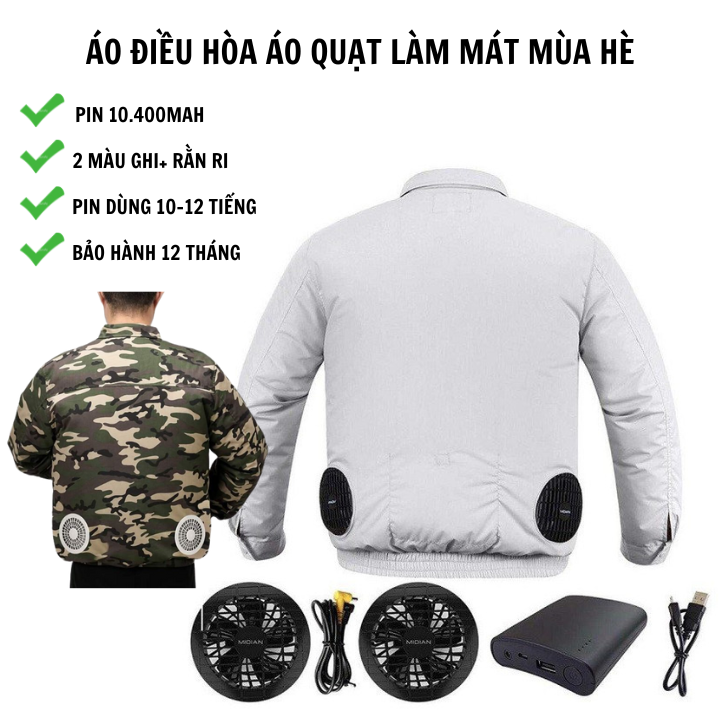 Áo điều hòa , áo quạt làm mát mùa hè Sothing, dung lượng pin 10,400mAh- Hàng chính hãng