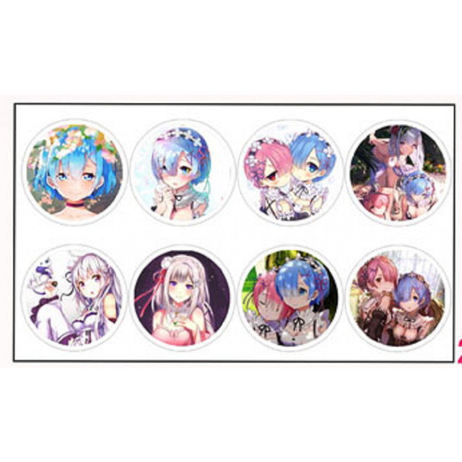 Huy hiệu hình nhân vật Re: Zero Kara Hajimeru Isekai Brooch Pin (8pcs/set)