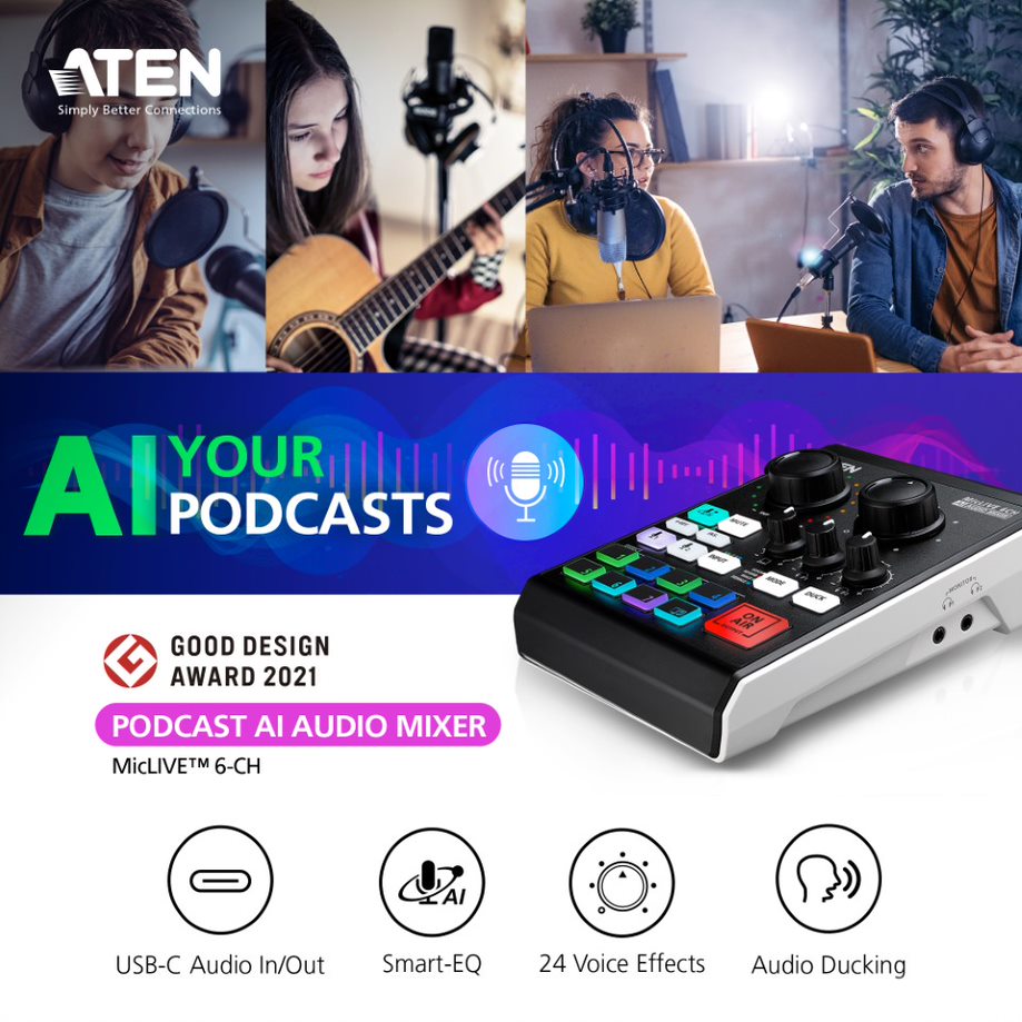 Bộ Mixer trộn âm thanh cao cấp - ATEN UC8000 chuyên đọc Podcast, Livestream, Thu Âm - Hàng chính hãng