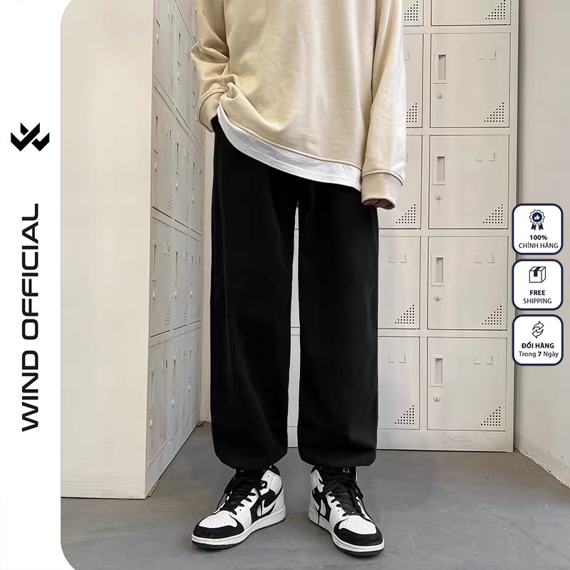 Quần jogger ống rộng WIND unisex dây rút bo chun Basic overszie nam nữ ulzzang