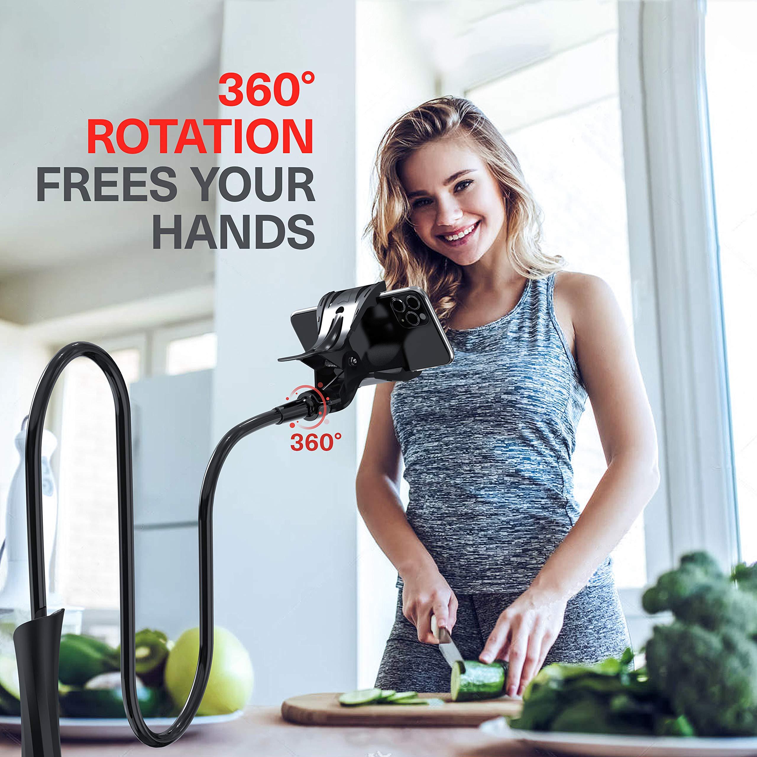 Bàn giữ điện thoại trên giường đa năng với cánh tay dài cổ ngỗng linh hoạt 360 độ
