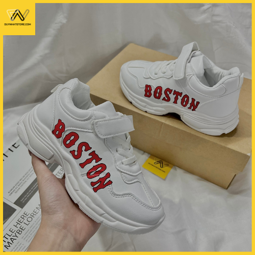 Giày Thể Thao Em Bé Trai Gái Nữ Màu Trắng Full Duy Nhật Store Size Lớn Uzzang Dây Dán Dễ Thương Sneaker Bata Chữ NY Đỏ