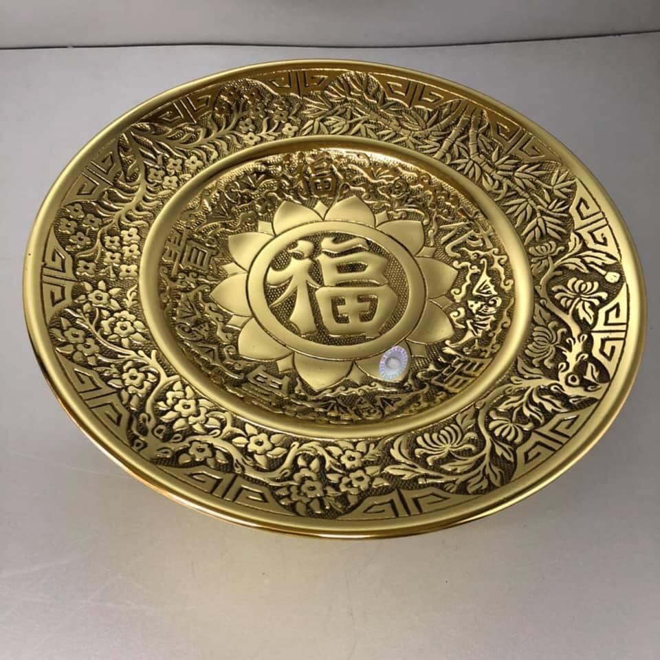 Đĩa Thờ Trái Cây bằng đồng vàng mẫu chữ Phúc KH2621