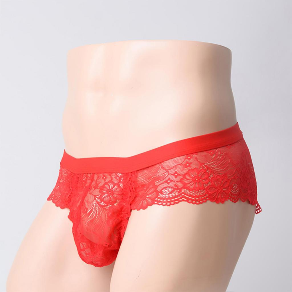Sexy Men sheer Lace See Through Panties Briefs Underwear Lingerie Red