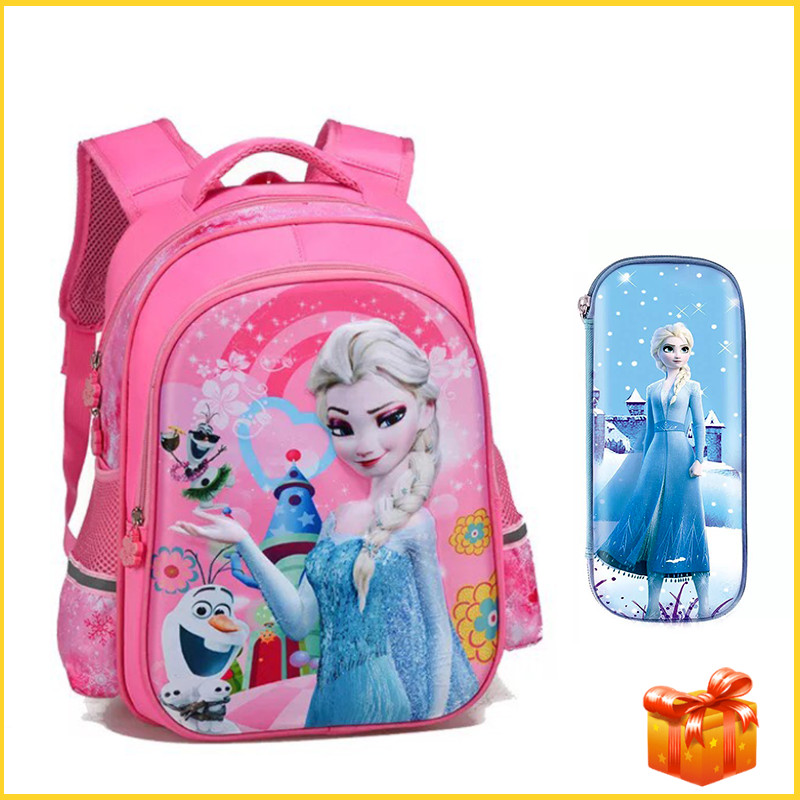 Balo Đi Học Cho Bé Gái Màu Hồng Màu Tím In Nổi 3D Hình Công Chúa Elsa FROZEN Cấp 1 Tiểu Học TE3
