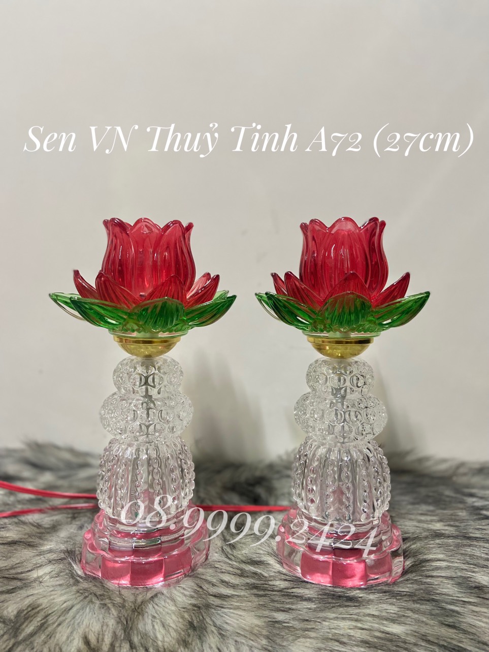 ĐÈN THỜ PHA LÊ THUỶ TINH CAO CẤP A72 ( 27cm) 1 CẶP