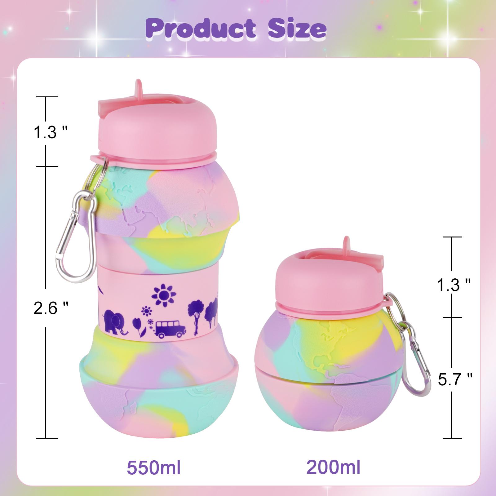 550Ml Sáng Tạo Silicone Bình Nước Cho Trẻ Em Bé Gái Không Chứa BPA Gấp Di Động Bình Nước Với Kỳ Lân Mặt Dây Chuyền Trẻ Em Quà Tặng