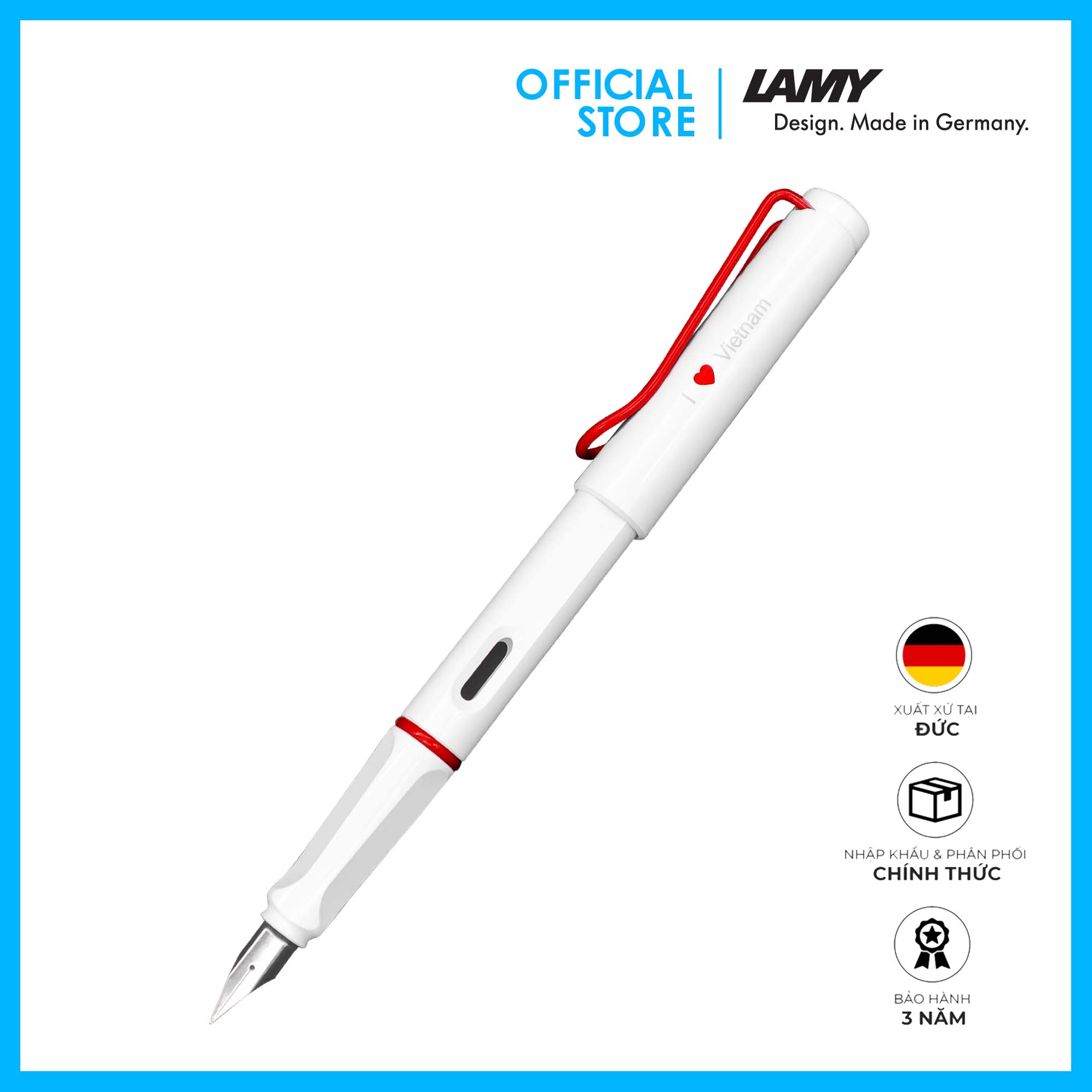 Bút máy LAMY safari white with red clip (LE2021) I love Vietnam