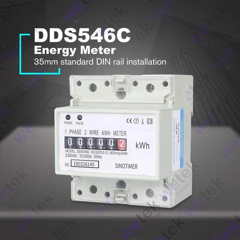 Công tơ 1 pha Sinotimer DDS546C hiển thị cơ 99999.9kWh 230Vac 5(100)A cài DIN nhỏ gọn (an toàn, không cho reset)