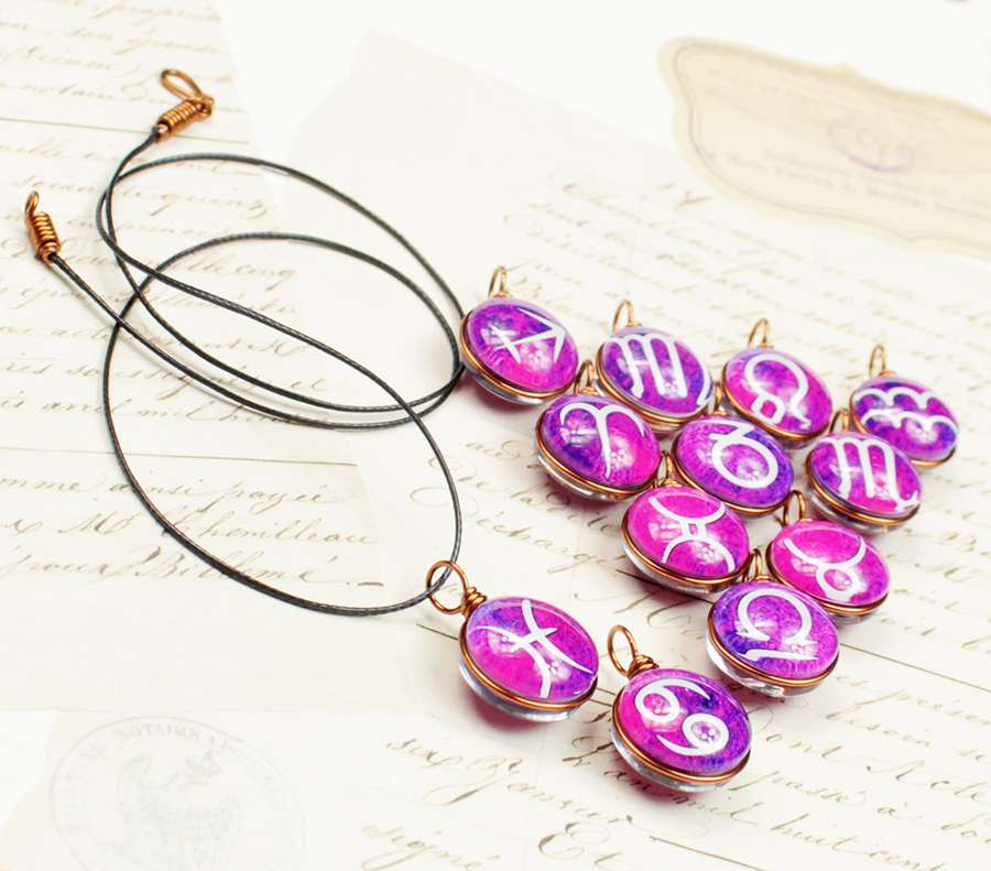 Dây chuyền 2 mặt hình 12 cung hoàng đạo Zodiac màu sắc tươi sáng 14MM-003