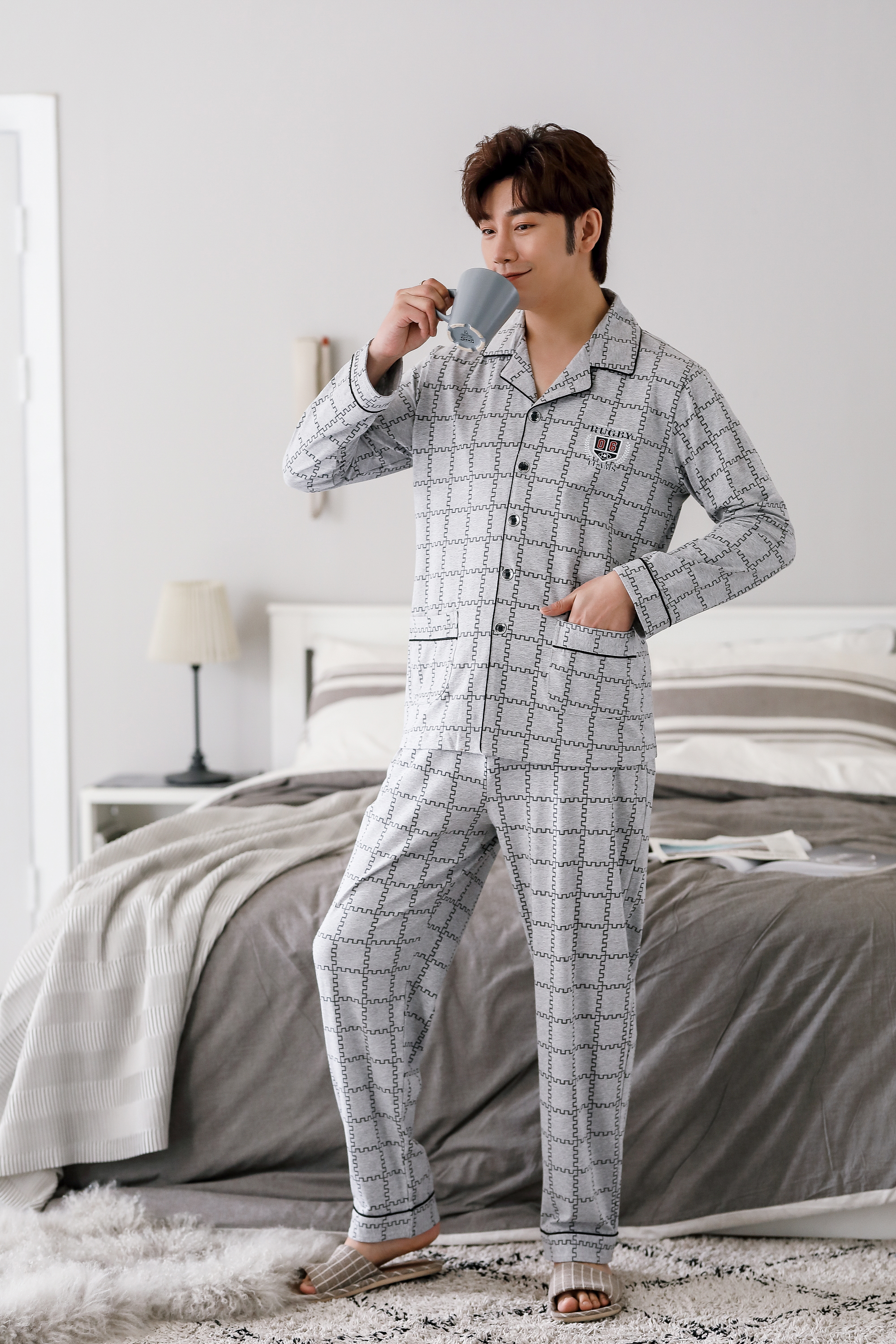 Đồ bộ PIJAMA Nam dài tay họa tiết sọc Caro, chất Cotton 100%, hàng cao cấp style Hàn Quốc thời thượng