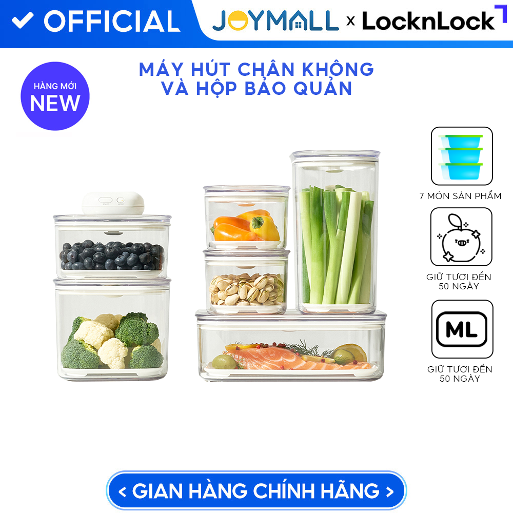 Bộ Máy Hút Chân Không Và Hộp Bảo Quản Thực Phẩm LocknLock 7 Món LVC401S7, Hàng Chính Hãng - JoyMall