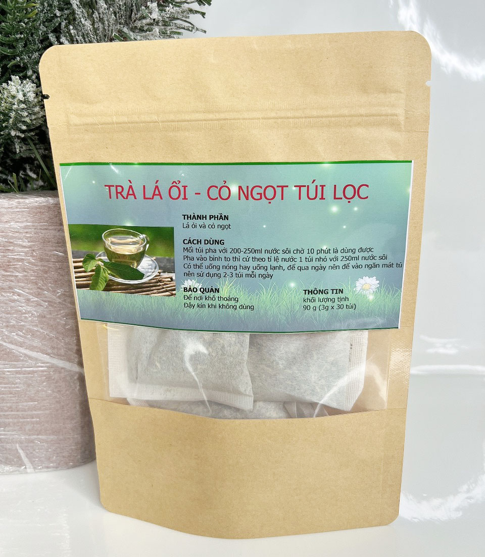 Trà lá ổi - Cỏ ngọt ( Hộp 30 gói 3g) - Sản phầm tốt cho người tiểu đường, thanh nhiệt mát gan và hỗ trợ giảm cân