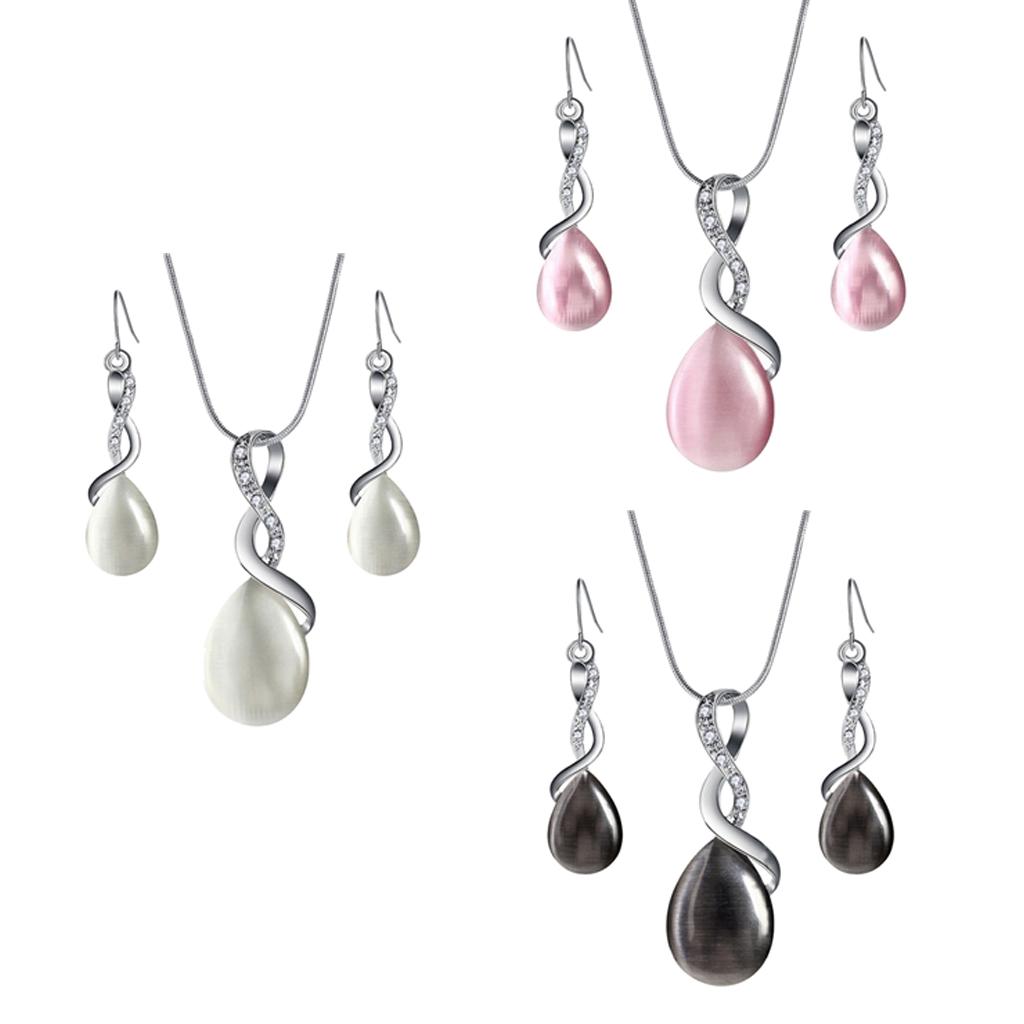 Necklace Earrings Set Waterdrop Teardrop Bridal Jewelry Set Pink + Pink