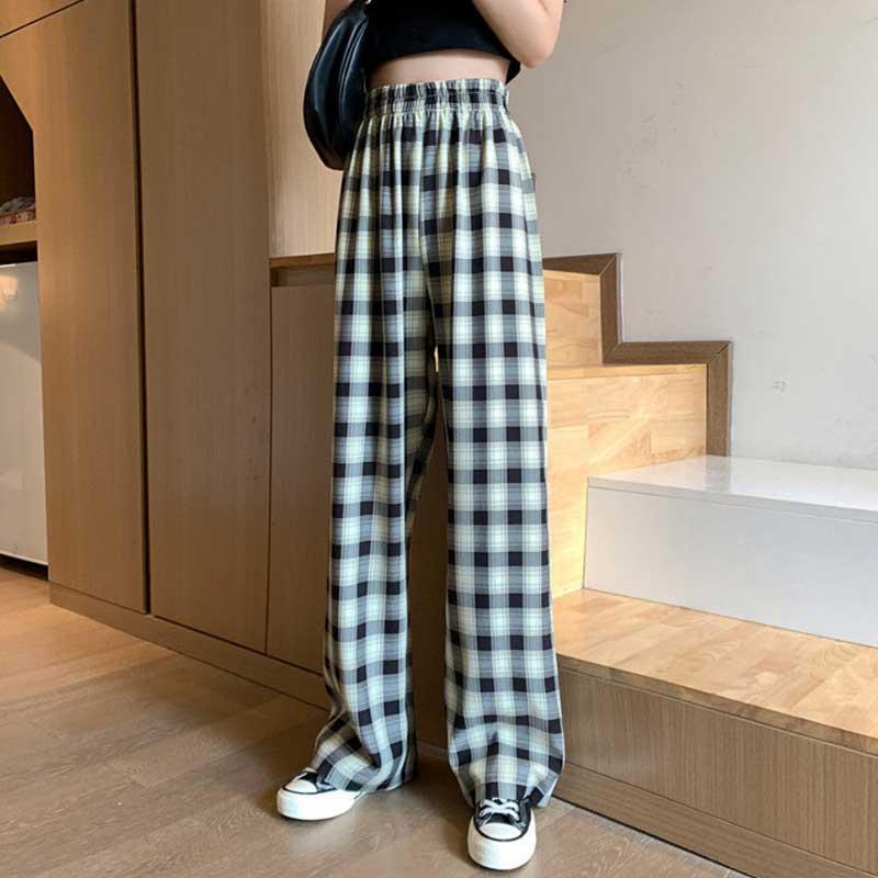 Quần ống rộng Họa Tiết Kẻ Ô Vuông