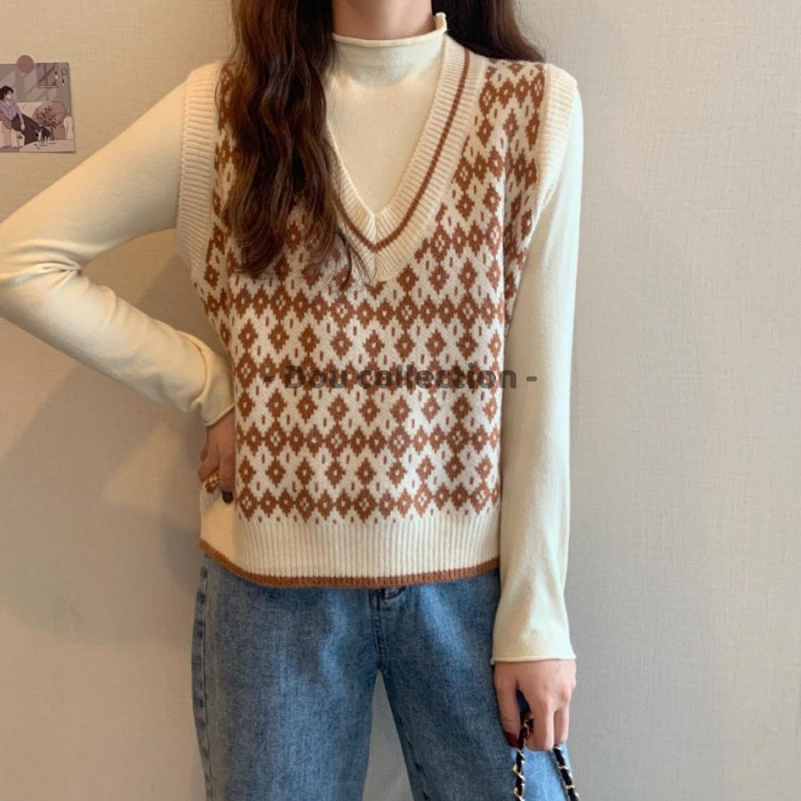 Áo Gile Họa Tiết Vintage Thổ Cẩm Áo Len Không Tay Dáng Ngắn Cá Tính Thời Trang Thu Đông - Mã TA025