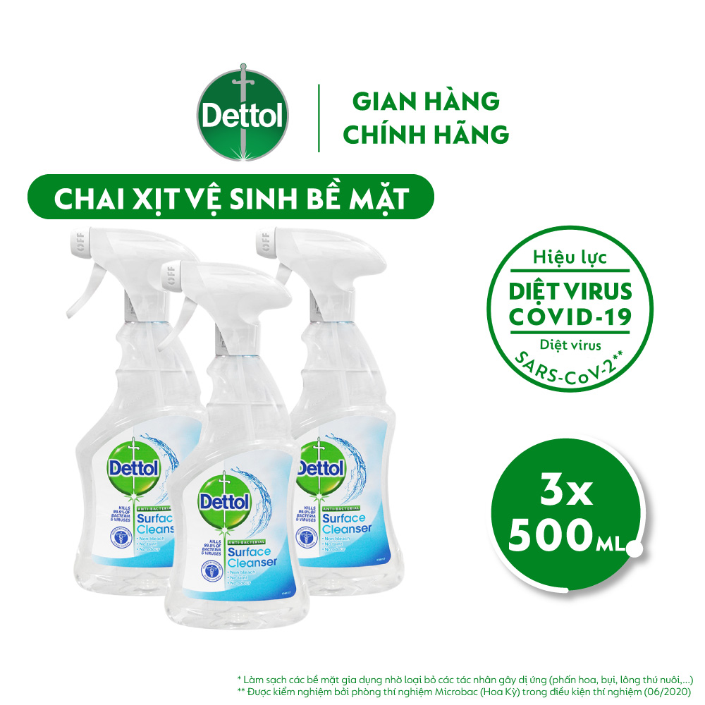 Combo 3 chai xịt vệ sinh bề mặt kháng khuẩn Dettol 500ml