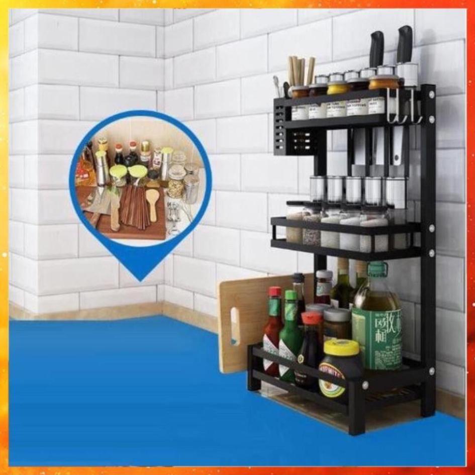 Kệ Đựng Gia Vị INOX Sơn Tĩnh Điện Chống Rỉ Cao Cấp 2, 3 Tầng Bản Đầy Đủ/Tiết Kiệm