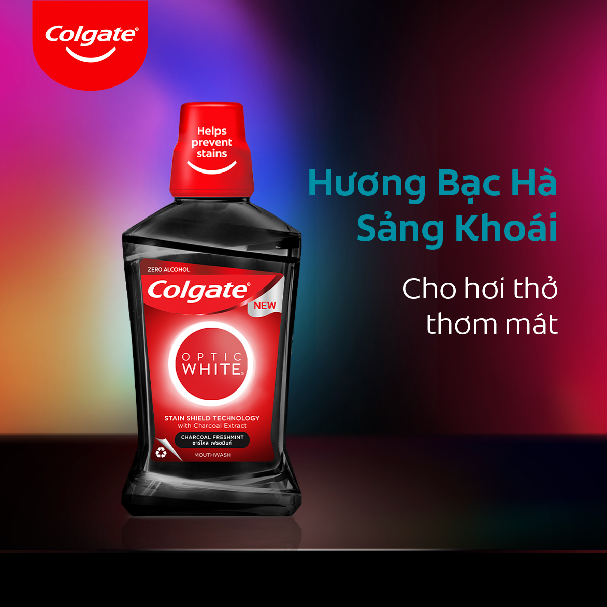 Bộ 4 Nước súc miệng Colgate trắng răng Optic White Charcoal Freshmint 500ml/chai